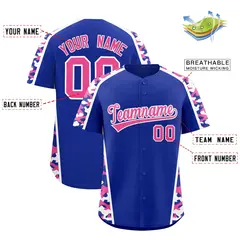 Royal Blue Pink Side Camo Baseball Jersey 2
