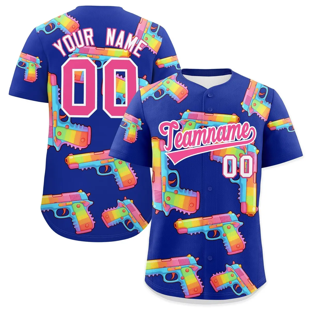 Royal Blue Pink Sugar-Coated Firepower Graffiti Baseball Jersey