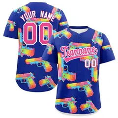 Royal Blue Pink Sugar-Coated Firepower Graffiti Baseball Jersey