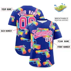 Royal Blue Pink Sugar-Coated Firepower Graffiti Baseball Jersey 2