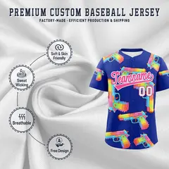 Royal Blue Pink Sugar-Coated Firepower Graffiti Baseball Jersey 3