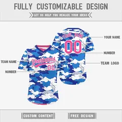 Royal Blue Pink White Camo Reversible Pullover Baseball Jersey 3