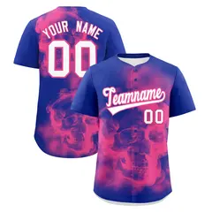 Royal Blue Pink White Skeleton Graffiti Baseball Jersey 1