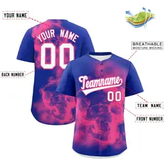 Royal Blue Pink White Skeleton Graffiti Baseball Jersey 2