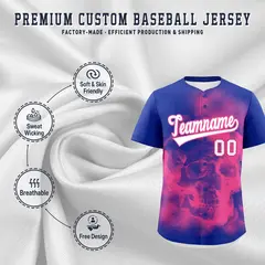 Royal Blue Pink White Skeleton Graffiti Baseball Jersey 4