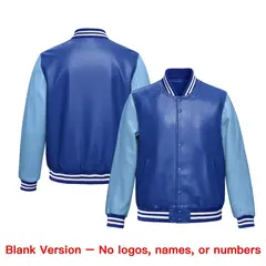 Royal Blue Powder Blue Raglan Full-Snap Varsity Faux Leather Letterman Jacket 6