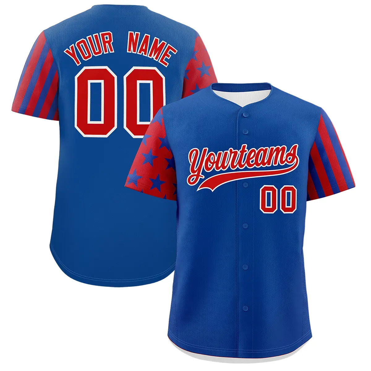 Royal Blue Red American Flag Raglan Baseball Jersey