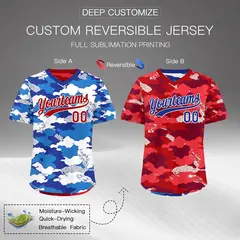 Royal Blue Red Camo Reversible Pullover Baseball Jersey 2