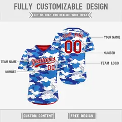 Royal Blue Red Camo Reversible Pullover Baseball Jersey 3