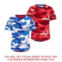 Royal Blue Red Camo Reversible Pullover Baseball Jersey 9