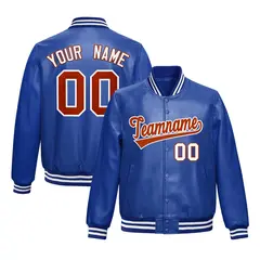 Royal Blue Red Faux Leather Letterman Jacket Full-Snap Varsity 1