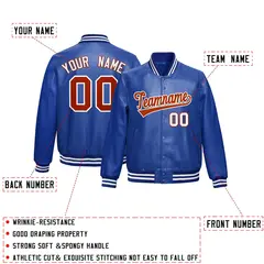 Royal Blue Red Faux Leather Letterman Jacket Full-Snap Varsity 2