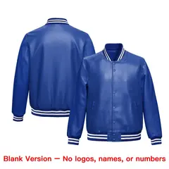 Royal Blue Red Faux Leather Letterman Jacket Full-Snap Varsity 6