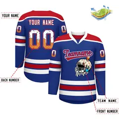 Royal Blue Red Ice Cream Helmet Pattern Hockey Jersey 2