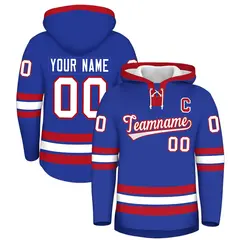 Royal Blue Red Lace-Up Neck Hockey Hoodie 1