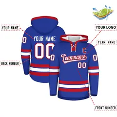 Royal Blue Red Lace-Up Neck Hockey Hoodie 2