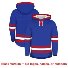 Royal Blue Red Lace-Up Neck Hockey Hoodie 7