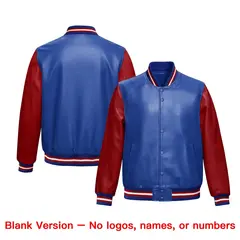 Royal Blue Red Raglan Full-Snap Varsity Faux Leather Letterman Jacket 6