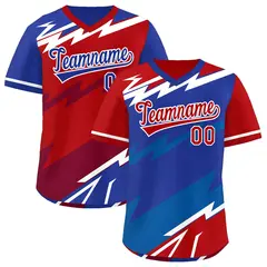 Royal Blue Red Reversible Baseball Jersey Lightning & Graffiti Pullover V-Neck