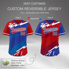 Royal Blue Red Reversible Baseball Jersey Lightning & Graffiti Pullover V-Neck 2