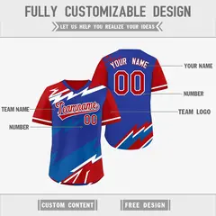 Royal Blue Red Reversible Baseball Jersey Lightning & Graffiti Pullover V-Neck 3