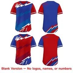 Royal Blue Red Reversible Baseball Jersey Lightning & Graffiti Pullover V-Neck 8