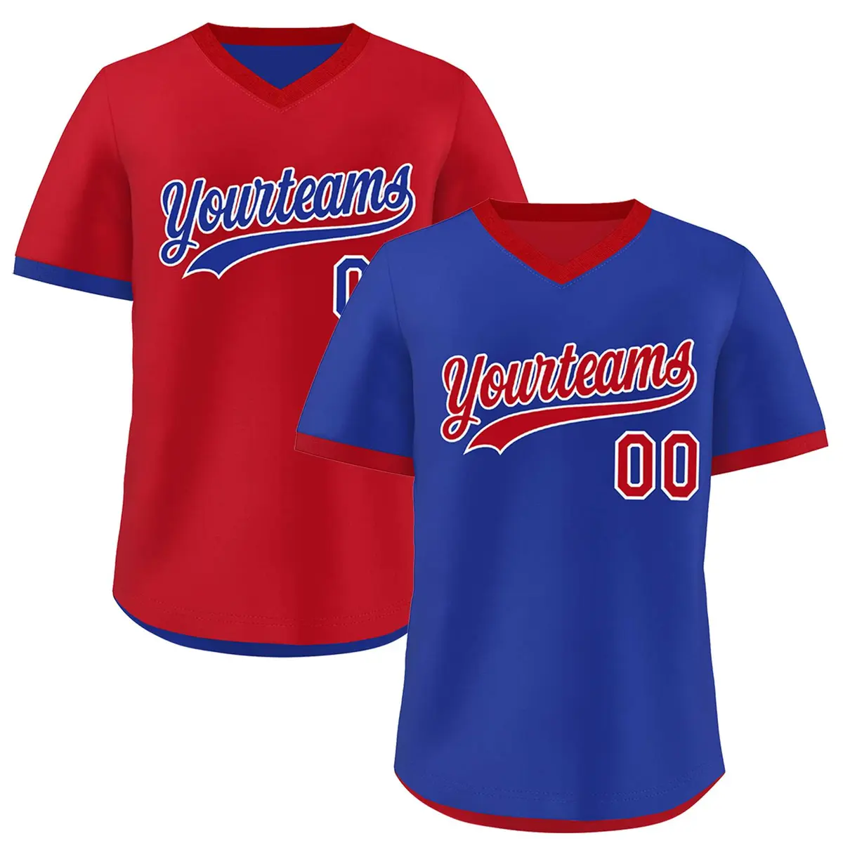 Royal Blue Red Reversible Pullover Baseball Jersey