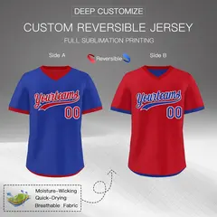 Royal Blue Red Reversible Pullover Baseball Jersey 2