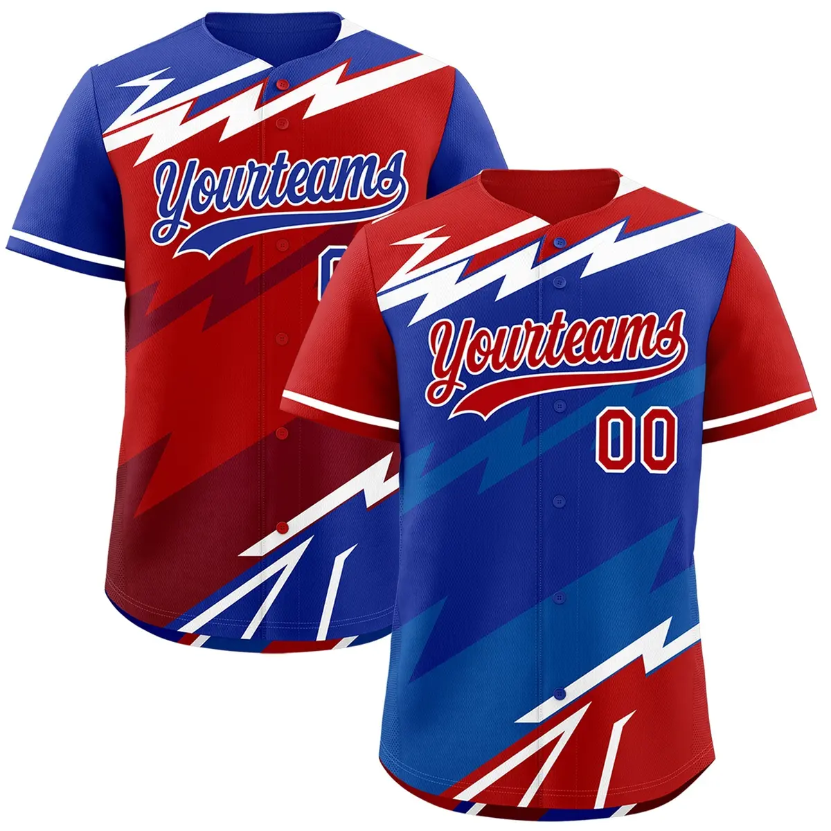 Royal Blue Red Royal Reversible Baseball Jersey Lightning & Graffiti Pattern