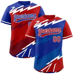 Royal Blue Red Royal Reversible Baseball Jersey Lightning & Graffiti Pattern