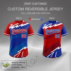 Royal Blue Red Royal Reversible Baseball Jersey Lightning & Graffiti Pattern 2