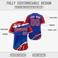 Royal Blue Red Royal Reversible Baseball Jersey Lightning & Graffiti Pattern 3