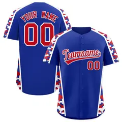 Royal Blue Red Side Camo Baseball Jersey