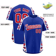 Royal Blue Red Side Camo Baseball Jersey 2