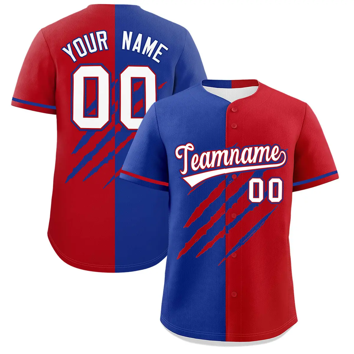 Royal Blue Red Split Tiger Claw Scratch Baseball Jersey