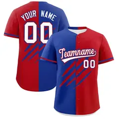 Royal Blue Red Split Tiger Claw Scratch Baseball Jersey 1