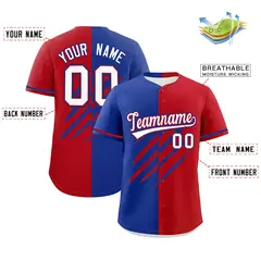Royal Blue Red Split Tiger Claw Scratch Baseball Jersey 2