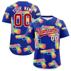 Royal Blue Red Sugar-Coated Firepower Graffiti Baseball Jersey