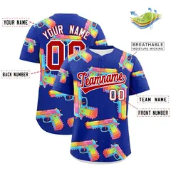 Royal Blue Red Sugar-Coated Firepower Graffiti Baseball Jersey 2