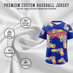 Royal Blue Red Sugar-Coated Firepower Graffiti Baseball Jersey 3