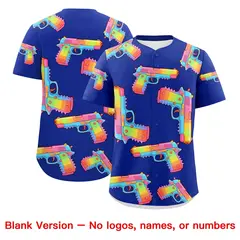 Royal Blue Red Sugar-Coated Firepower Graffiti Baseball Jersey 4