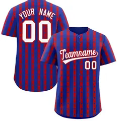 Royal Blue Red Thick Stripes Star Pattern Baseball Jersey