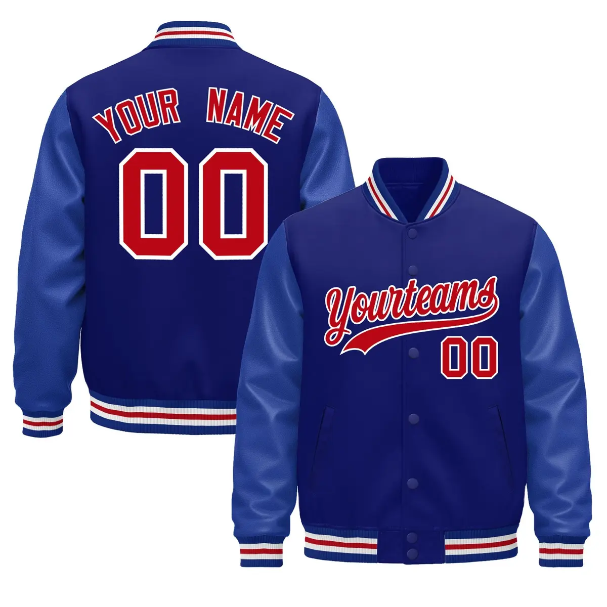Royal Blue Red Varsity Jacket Leather Sleeves Wrinkle-Resistant