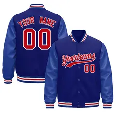 Royal Blue Red Varsity Jacket Leather Sleeves Wrinkle-Resistant