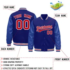 Royal Blue Red Varsity Jacket Leather Sleeves Wrinkle-Resistant 2