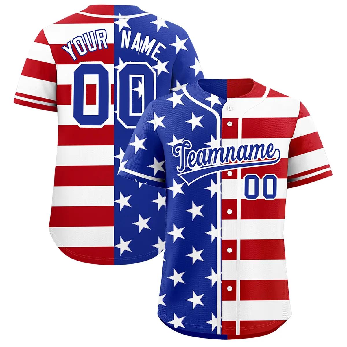 Royal Blue Red White American Flag Graffiti Split Independence Day Baseball Jersey