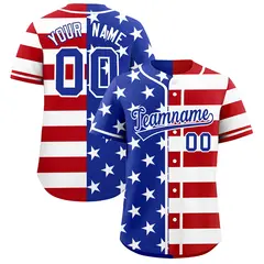 Royal Blue Red White American Flag Graffiti Split Independence Day Baseball Jersey