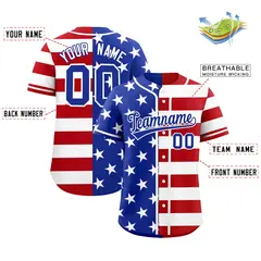 Royal Blue Red White American Flag Graffiti Split Independence Day Baseball Jersey 2