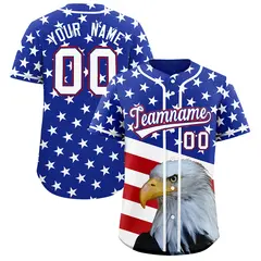 Royal Blue Red White American Flag Graffiti Split Independence Day Baseball Jersey