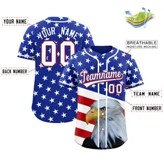 Royal Blue Red White American Flag Graffiti Split Independence Day Baseball Jersey 2